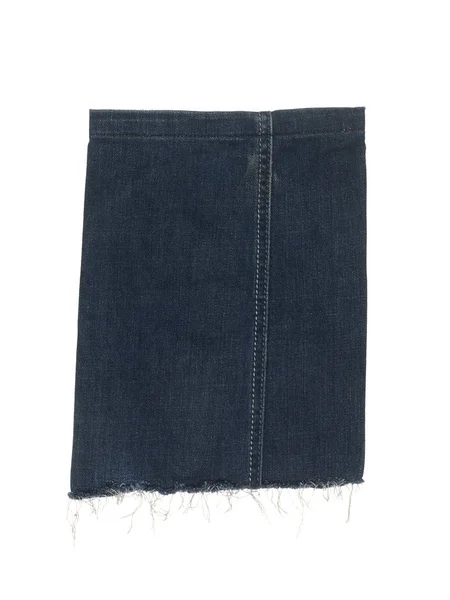 Aufgeschnittenes Stück Jeans Bein Mit Einem Fransenfaden Isoliert Auf Weißem — Stockfoto