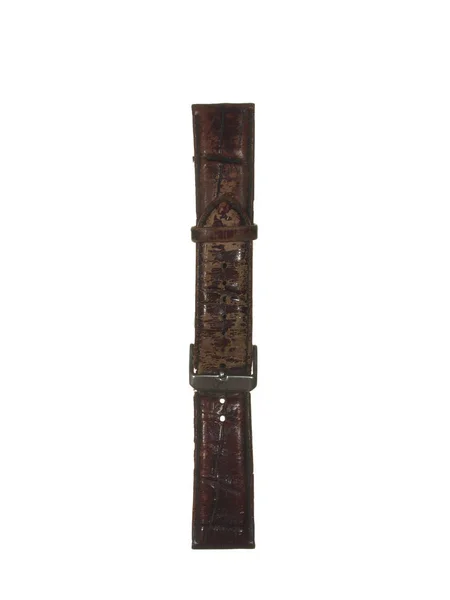 Vecchio cinturino indossato orologio marrone con fibbia in metallo isolato su whit — Foto Stock