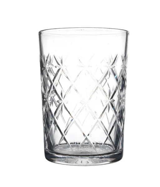 Vidro de cristal vazio com padrões isolados em fundo branco . — Fotografia de Stock