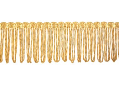 Beyaz bir arka plan üzerinde izole ince bir kordon dan dokuma saçak. ﬁ