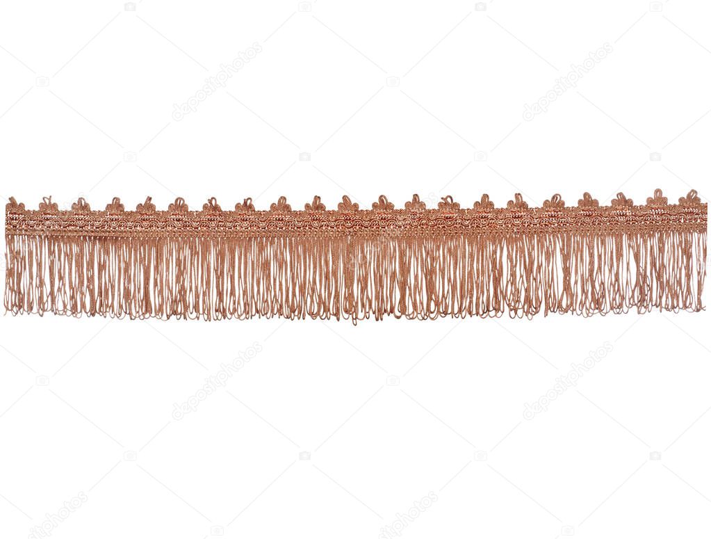 Fringe woven from a thin cord isolated on a white background. Fi