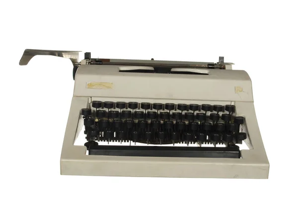 Máquina Escrever Vintage Com Fonte Russa Isolada Fundo Branco — Fotografia de Stock