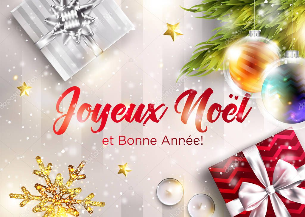 Joyeux Noel Bonne Annee Merry Christmas Happy New Year French — Stock