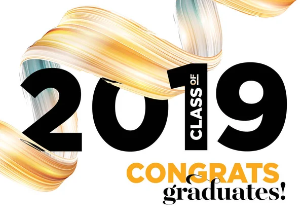 Felicitaciones Graduados Clase de 2019 Vector Logo. Plantilla de fondo de graduación. Banner de saludo para la ceremonia de graduación universitaria . — Vector de stock