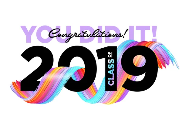 Congratulazioni Laureati Classe 2019 Logo vettoriale. Modello di sfondo di laurea. Banner di saluto per la cerimonia di laurea del college . Grafiche Vettoriali