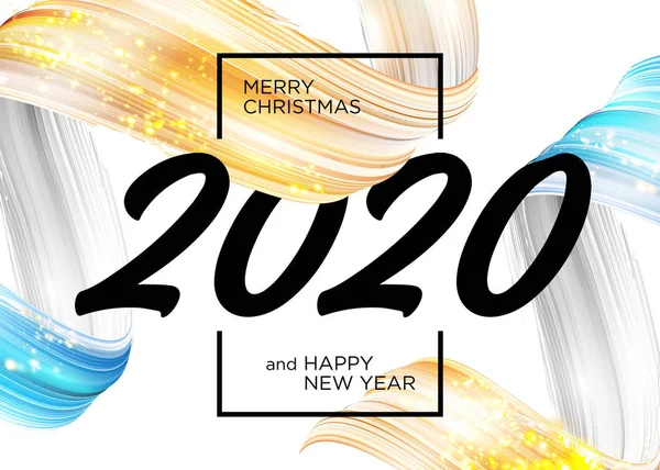 2020 Happy New Year Background Design. Vector Greeting Card with Abstract Gradient Brushstroke. Colorful Illustration for 2020 Christmas Calendar, Poster, Social Media Template. Xmas Design Element. — Stock Vector