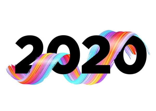 2020 Happy New Year Arka Plan Tasarımı. Soyut Gradyan Fırça Darbesi ile Vektör Yazımı. Takvim, Poster, Tebrik Kartı için Renkli İllüstrasyon. Akrilik Boya Xmas Tasarım. Telifsiz Stok Vektörler