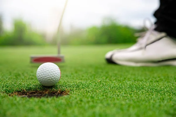 Feche Bola Golfe Campo Grama Verde Clube Golfe Esporte — Fotografia de Stock