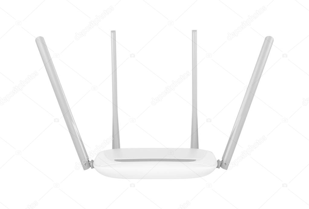 Networking hardware - Wi-Fi router on a white background. It is isolated, the worker of paths is present.