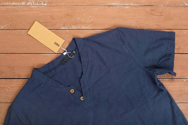 Kleding Schoenen Accessoires Close Blauw Poloshirt Met Een Label Een — Stockfoto