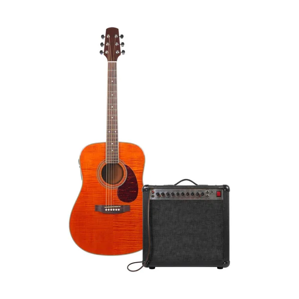 Music Sound Musical Instrument Orange Western Acoustic Cutaway Guitar Amplifier — Stock Photo, Image