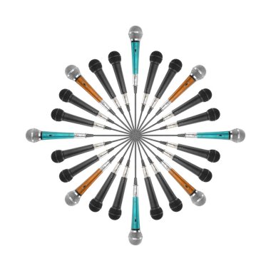 Müzik ve ses - beyaz bir arka plan üzerinde izole bir profesyonel Vintage vokal mikrofon yıldızdan çapraz.