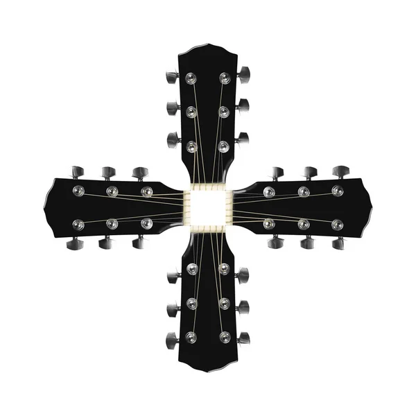 Instrumento Musical Cruz Cabezal Peghead Guitarra Acústica Negro Aislado Sobre — Foto de Stock