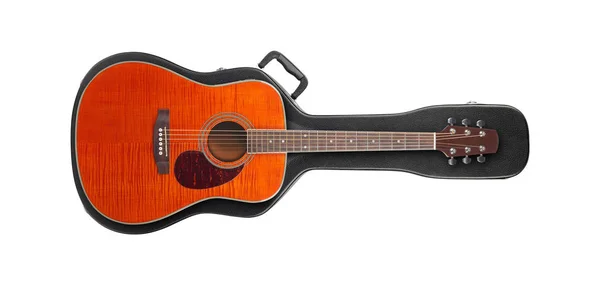 Instrumento Musical Guitarra Occidental Naranja Desde Arriba Sobre Estuche Duro — Foto de Stock