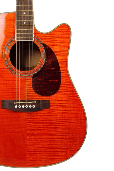 音乐乐器 橙色火焰枫虎枫叶电声吉他的剪影在白色背景下分离的剖面 — 图库照片