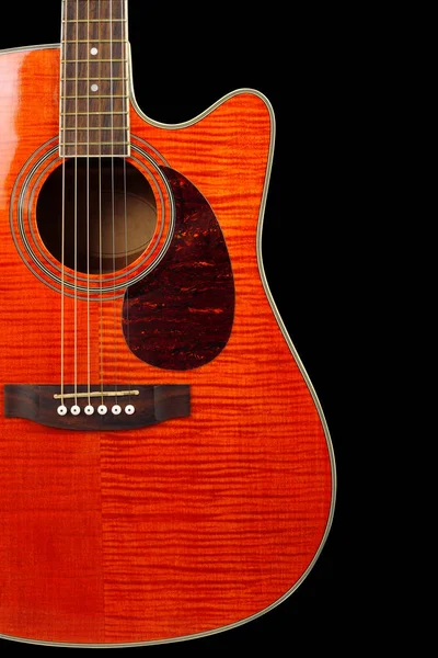 音乐乐器 橙色火焰枫虎枫叶电声吉他剪影在黑色背景下分离的剖面 — 图库照片