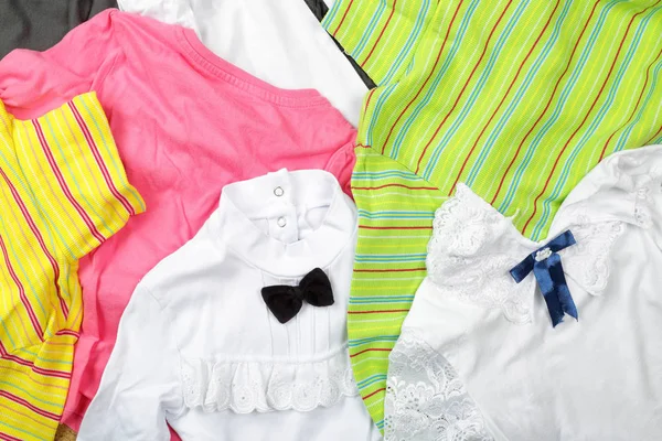 Abbigliamento Scarpe Accessori Top View Heap Colorati Bambini Vestiti Sfondo — Foto Stock