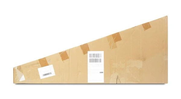 Postalama ve paketleme servisi - açık beyaz bir arka plan üzerinde gitar kutusu paketi görüntüleyin. İzole.
