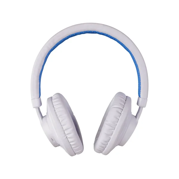 Equipo Musical Vista Frontal Auriculares Inalámbricos Blancos Azules Aislados Sobre —  Fotos de Stock