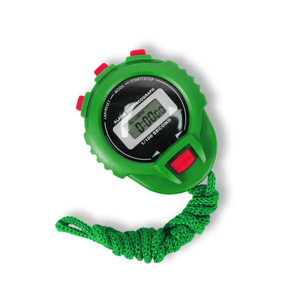 Attrezzature Sportive Cronometro Elettronico Digitale Verde Sfondo Bianco Isolato — Foto Stock