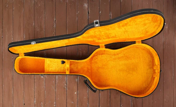 Instrumento Musical Caja Dura Guitarra Acústica Negra Amarilla Abierta Sobre — Foto de Stock