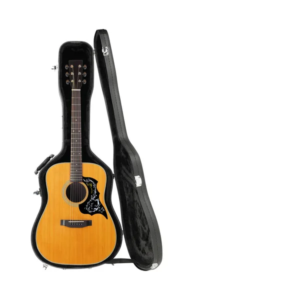 Musikinstrument Acoustic Gitarr Hårt Fall Isolerad Vit Bakgrund — Stockfoto