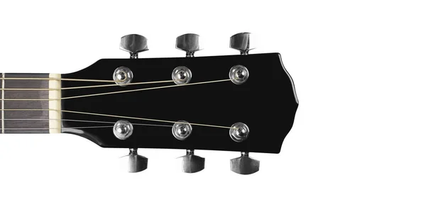 Musical Instrument Headstock Peghead Black Acoustic Guitar Isolated White Background — Stock Photo, Image