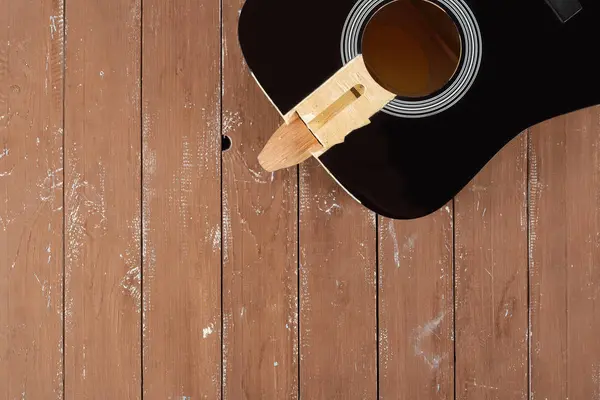 Guitar reparation og service - brudt lyd bord top visning - Stock-foto