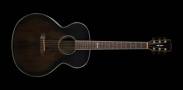 Instrument muzyczny-widok z góry brązowy gitara akustyczna na czarno. Jest — Zdjęcie stockowe