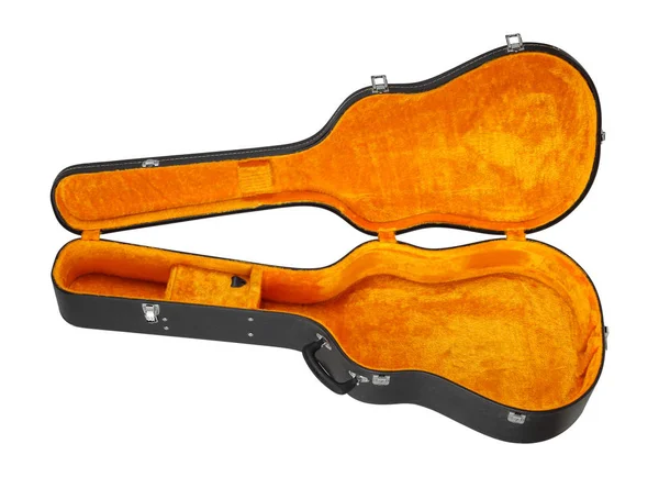 Instrument muzyczny-otwarta czarna i żółta gitara akustyczna twarda — Zdjęcie stockowe