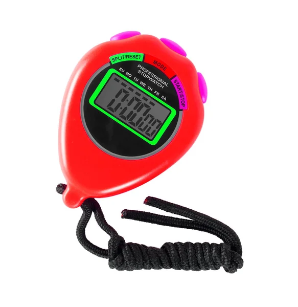 Sports equipment - Red top view Stopwatch. Isolated — Stock Photo, Image