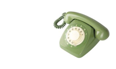 Yeşil vintage telefon beyaz bir arka plan üzerinde izole