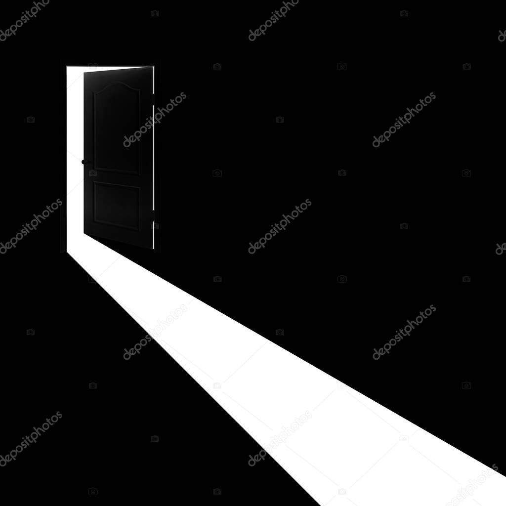 Concept - Light from open door on a black background.