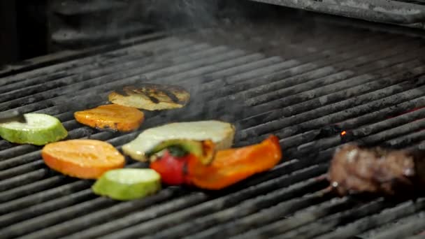 Gegrilde groenten koken in de Josper — Stockvideo