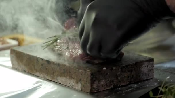 Volcanic Stone for Frying Meat — Stock Video