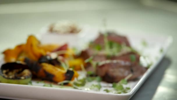 Veal Filet Mignon with Vegetables — Stock Video