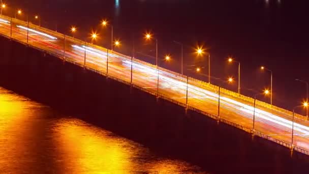 Night City River Landscape Timelapse — Stock Video