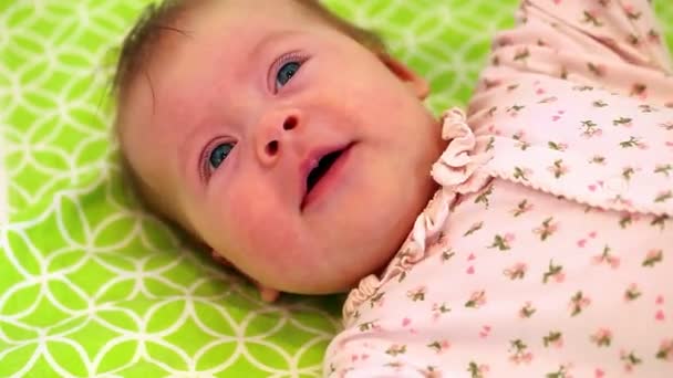 Cute Little Baby Baby Looks Smiles Laughs — Stock Video