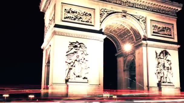 Arco Trionfo Champs Elysese Traffico Notturno Time Lapse — Video Stock