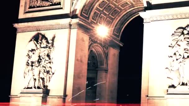 Arc Triomphe Champs Trafic Elysese Nuit Time Lapse — Video