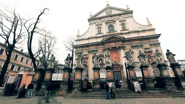 Krakow Polen December 2018 Torget Krakóws Gamla Stan — Stockvideo