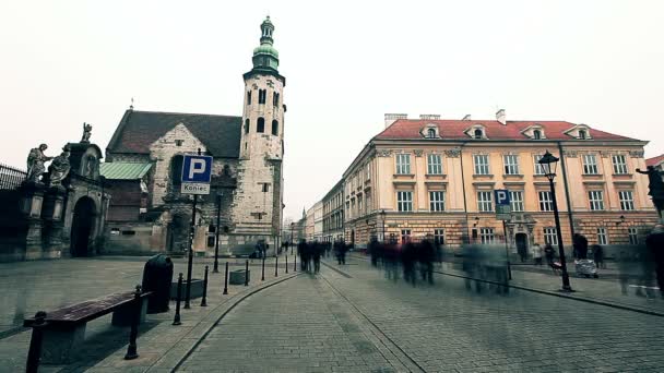 Krakow Polen December 2018 Torget Krakóws Gamla Stan — Stockvideo
