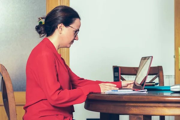 Mujer Trabajando Desde Casa Woman Working Home — Stockfoto