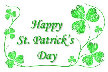 St Patrick's Day yonca ve metin yeşil yaprakların üzerinde beyaz bir arka plan ile tebrik kartı