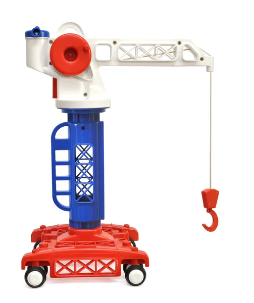 Children Toy Building Crane Made Colored Plastic White Background — Stock Photo, Image
