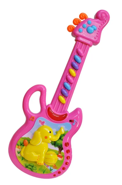 Παιδική Κιθάρα Παιχνιδιών Από Χρωματιστό Πλαστικό Λευκό Φόντο — Φωτογραφία Αρχείου