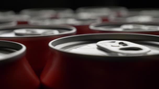 Top view of red can of soda or beer rotate background — Stock Video