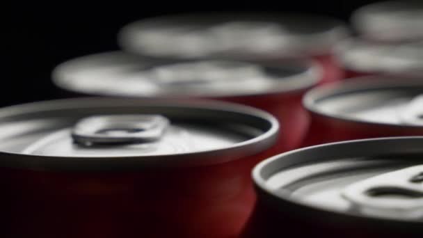 Top view of red can of soda or beer rotate background — Stock Video