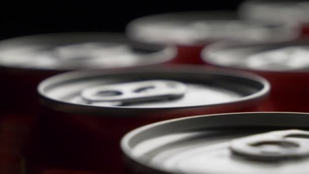 Top view of red can of soda or beer rotate background — Stock Video