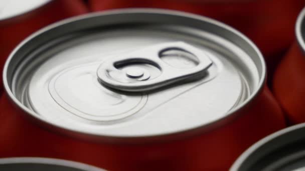 Top view of red can of soda or beer rotate background — Stock Video